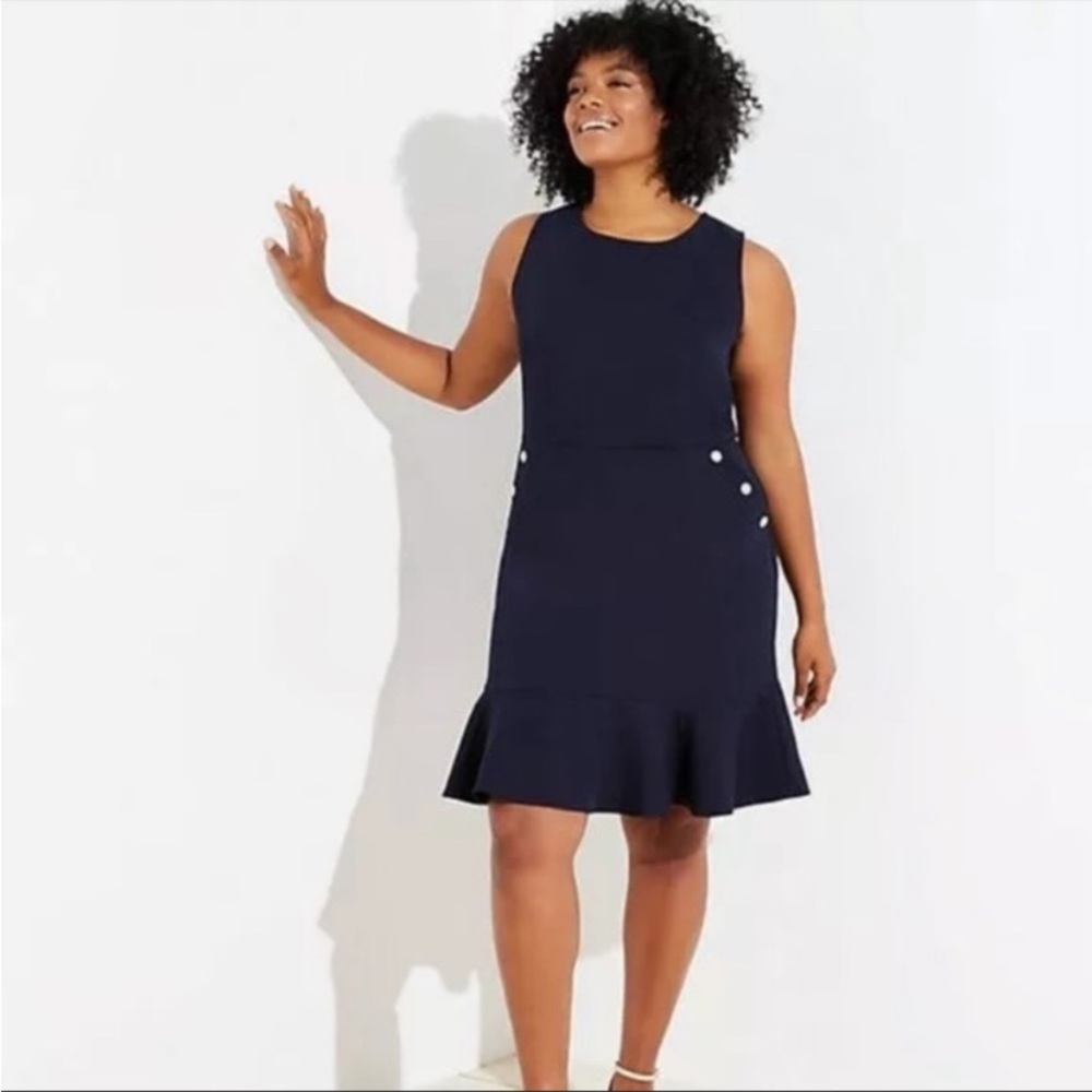 LOFT Navy Sleeveless Ruffle-Hem Shift Dress